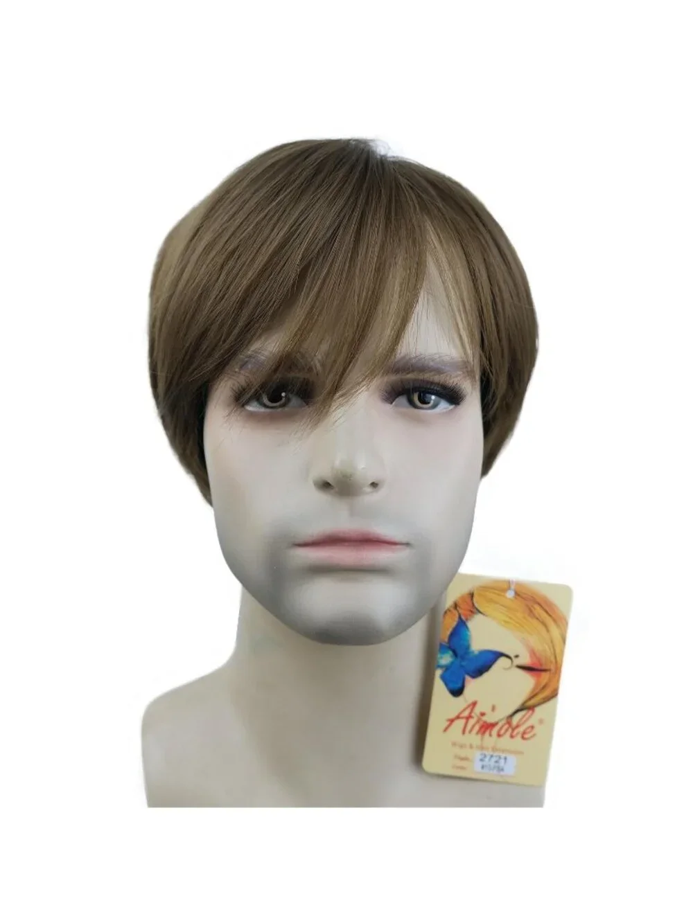 Men's Brown Short Straight Layered Pixie Cut with Shaggy Long Bangs Anime Wig